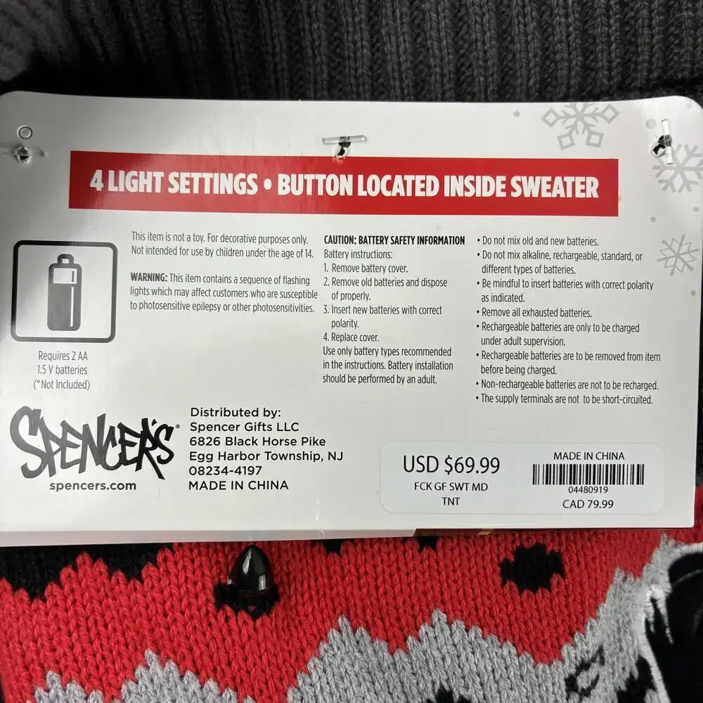 Spencer's Light-Up Holiday Scream Ghost Face Sweater with Pom Poms Lights NWT